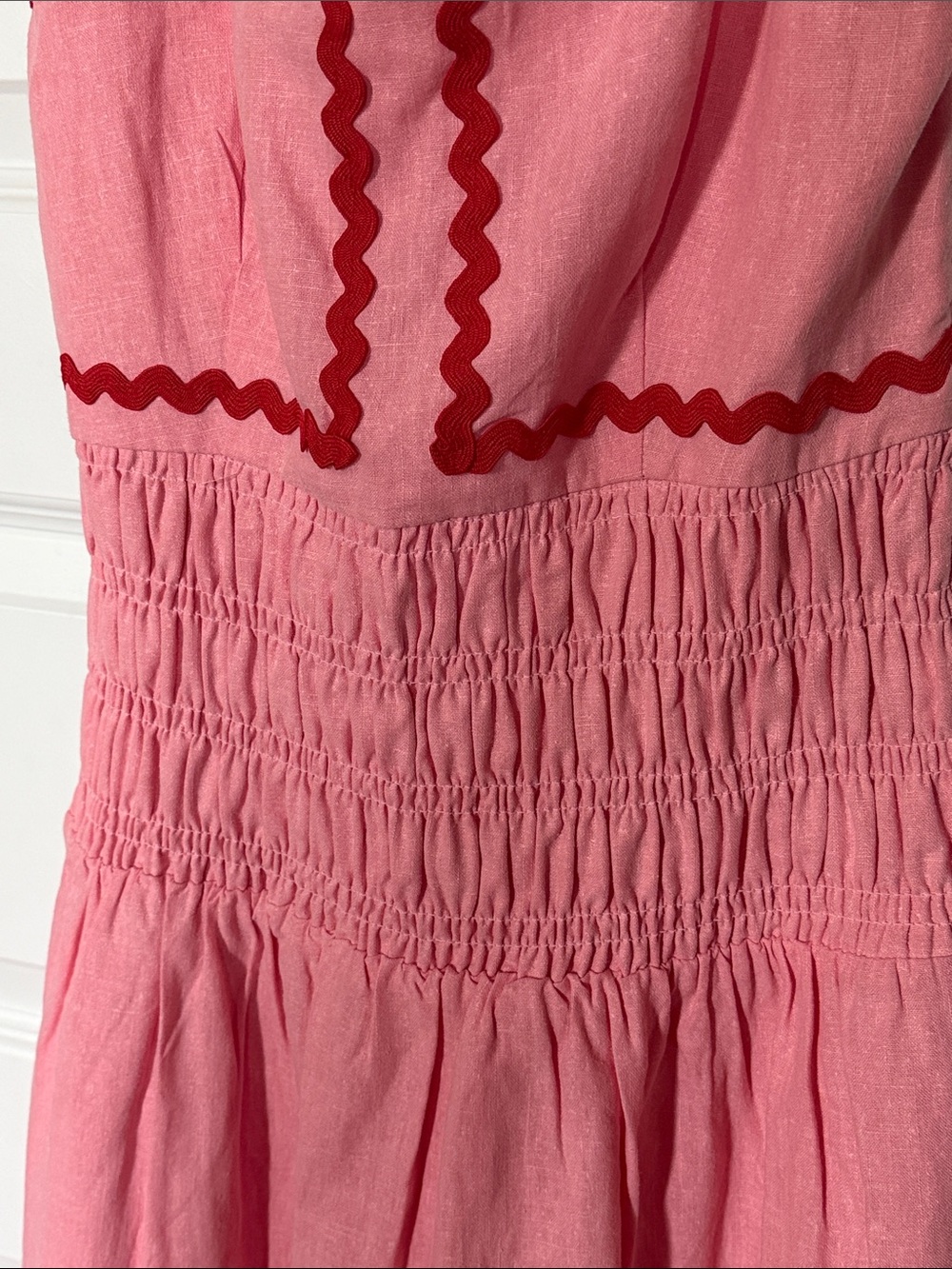 NWT English Factory Pink Maxi Sundress with Red Trim Sz Medium - Picture 7 of 9